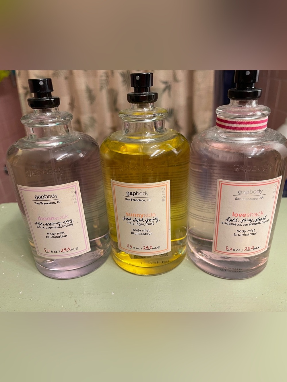 Gapbody body mist glass bottles Loveshack, Moonwalk, Sunnyside